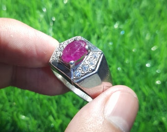 Natuurlijke onverwarmde onbehandelde aarde gedolven robijn ring Handgemaakte 925 sterlingzilver echte robijnsteen ring juli geboortesteen 3 kt robijn ring voor mannen