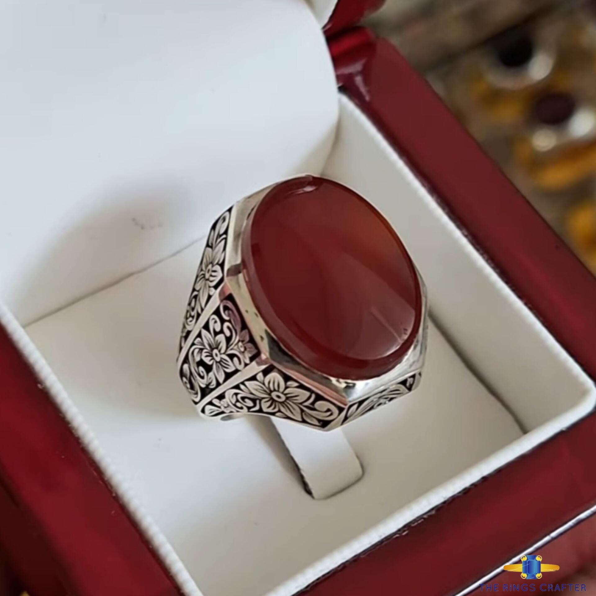 Abad Rarr Natural Yemeni Shifat Al Abad Aqeeq Ring Rare Carnelian Blood Agate in ...
