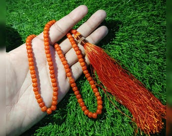 Natural Certified Marjan Tasbih Red Coral Stone Islamic Prayer 100 beads Misbaha Tasbeh Vintage Muslim Rosary Beads Islamic Tasbeeh for Gift