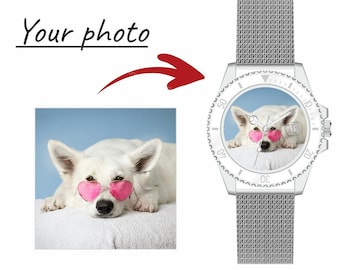 Montre-bracelet unisexe avec photo personnalisée Montre Souvenirs avec impression photo Ø40mm cadeau bracelet en maille date cadeau personnalisé en blanc