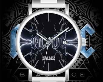 Montre ACDC Thunder Ø40mm montre-bracelet cadeau personnalisée en argent montre unisexe fabriquée en Allemagne article de fan avec index transparents