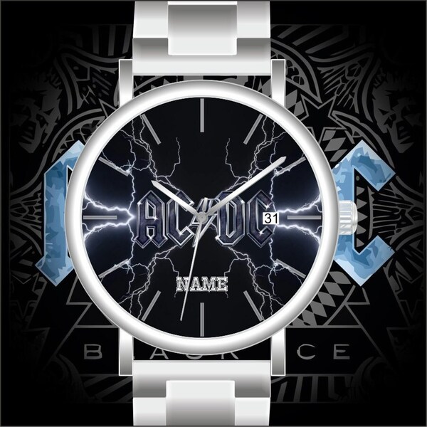 Reloj ACDC Thunder Ø40mm reloj de pulsera de regalo personalizado en plata reloj unisex hecho en Alemania artículo para fans con índices transparentes