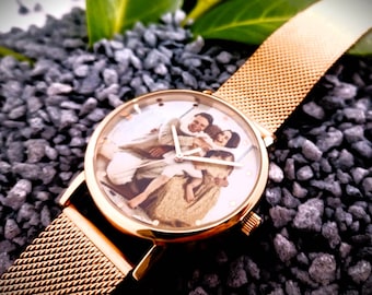 Rosegold Damenuhr personalisiert für Sie und Ihn Made in Germany Armbanduhr mit Foto-Aufdruck Ø40mm Foto-Geschenk personalisiertes Geschenk