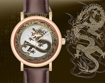 Montre Dragon Ø40mm de Memories idée cadeau montre bracelet ou à porter soi-même montre bracelet Cadran dragon asiatique en art métallique