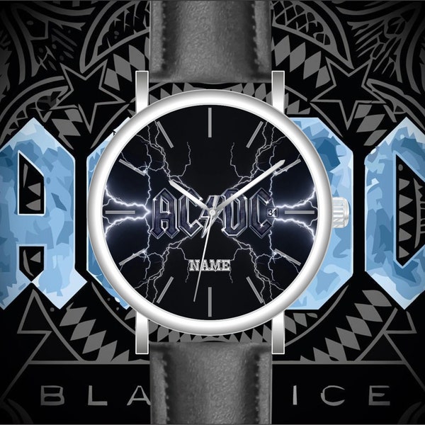 Reloj ACDC Thunder Ø40mm reloj de pulsera de regalo personalizado reloj unisex de cuero y plata Hecho en Alemania artículo para fanáticos con índices transparentes