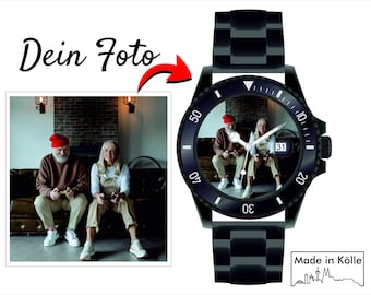 Uhr mit Foto Fotouhr Ø40mm Herrenuhr sportliche Uhr schwarz Armbanduhr mit Bild personalisiertes Geschenk Made in Germany