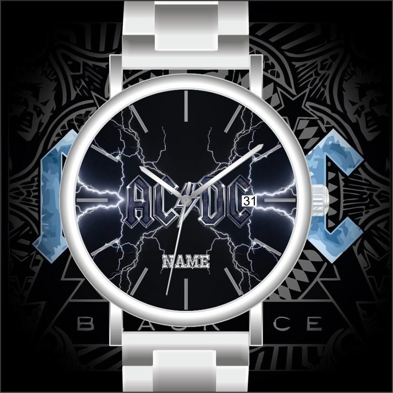 ACDC Thunder Uhr Ø40mm personalisiertes Geschenk Armbanduhr in Silber Unisexuhr Made in Germany Fanartikel mit transparenten Indices Bild 1