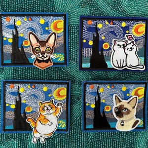 Cat Van Gogh Starry Night Patch or Bookmark