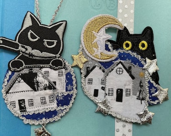 Icelandic Yule Cat Ornament or Bookmark, Iceland, Jolakotturinn, Christmas Folklore, Folk Legend, Handmade Black Cat Gift, Gothmas, Creepmas