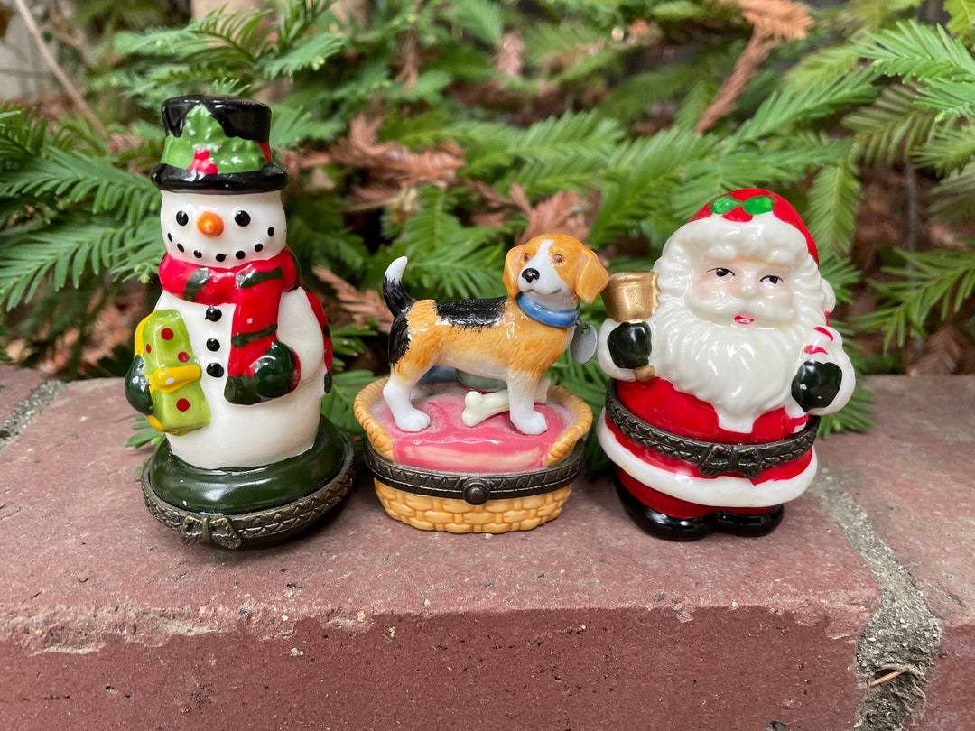 Vintage Trinket Boxes, Beagle, Santa or Snowman, Small Ceramic Boxes ...
