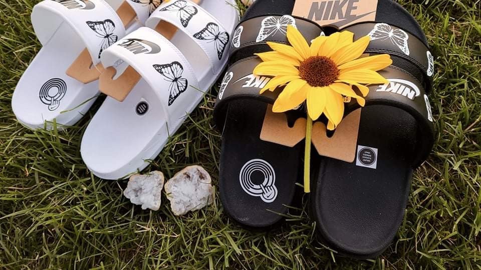 nike slides with butterflies