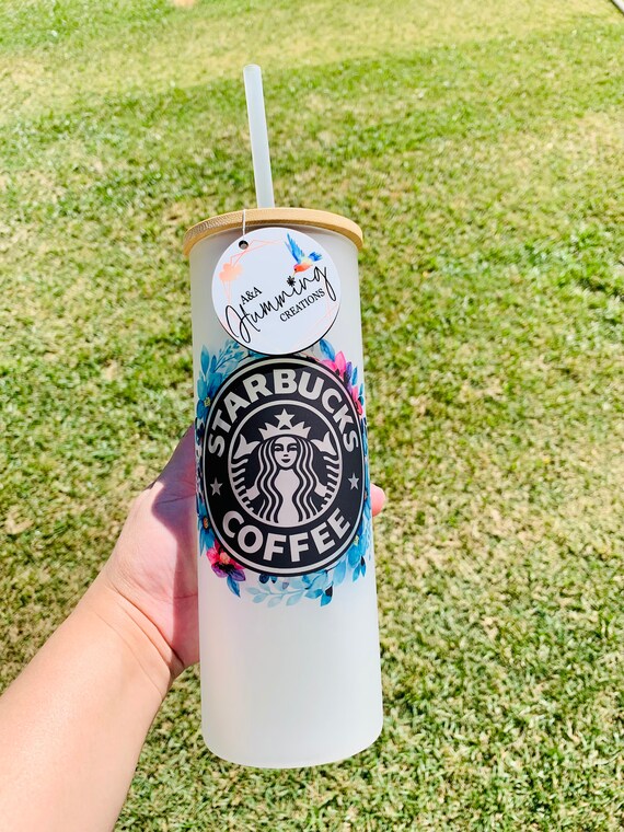 25oz Frosted Glass Cup W Bamboo Lid and Plastic Straw /cold Etsy