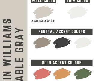Agreeable Gray Sherwin Williams retro Mid Century Modern whole home color palette - interior paint palette