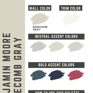Paleta de colores Edgecomb Gray Benjamin Moore para toda la casa: paleta de pintura para interiores