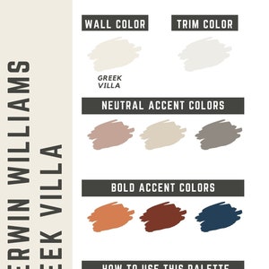 Greek Villa Sherwin Williams whole home color palette - interior paint palette