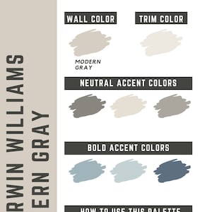 Modern Gray Sherwin Williams whole home color palette - interior paint palette