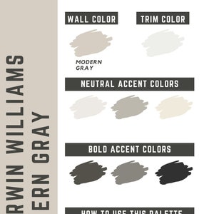 Modern Gray Sherwin Williams whole home color palette - interior paint palette - neutrals