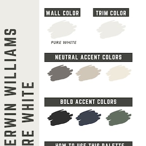 Pure White Sherwin Williams whole home color palette - interior paint palette