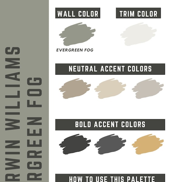 Palette de couleurs pour toute la maison Evergreen Fog Sherwin Williams - Palette de peinture d'intérieur