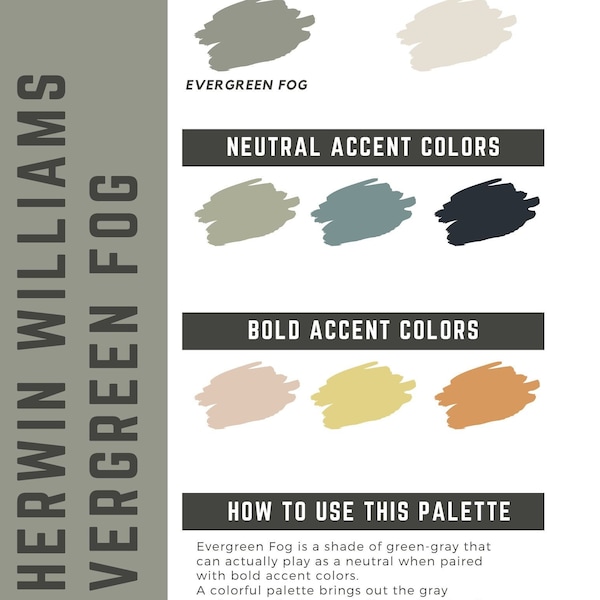 Palette de couleurs pour toute la maison Evergreen Fog Sherwin Williams - Palette de peinture d'intérieur