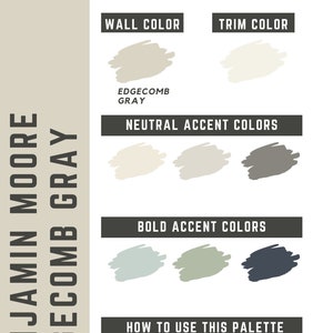 Paleta de colores Edgecomb Gray Benjamin Moore para toda la casa: paleta de pintura para interiores