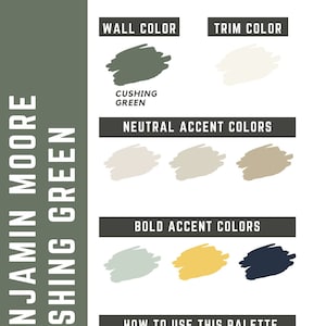 Paleta de colores para toda la casa de Benjamin Moore, Cushing Green: paleta de pintura para interiores