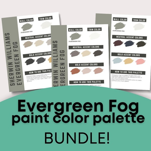 Palette de couleurs pour toute la maison Sherwin Williams Evergreen Fog - Palette de peinture d'intérieur