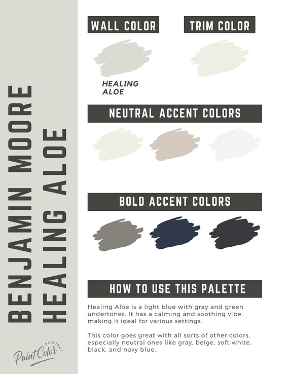 Heilende Aloe Benjamin Moore Farbpalette fr das ganze Haus -  Innenfarbenpalette - Etsy.de