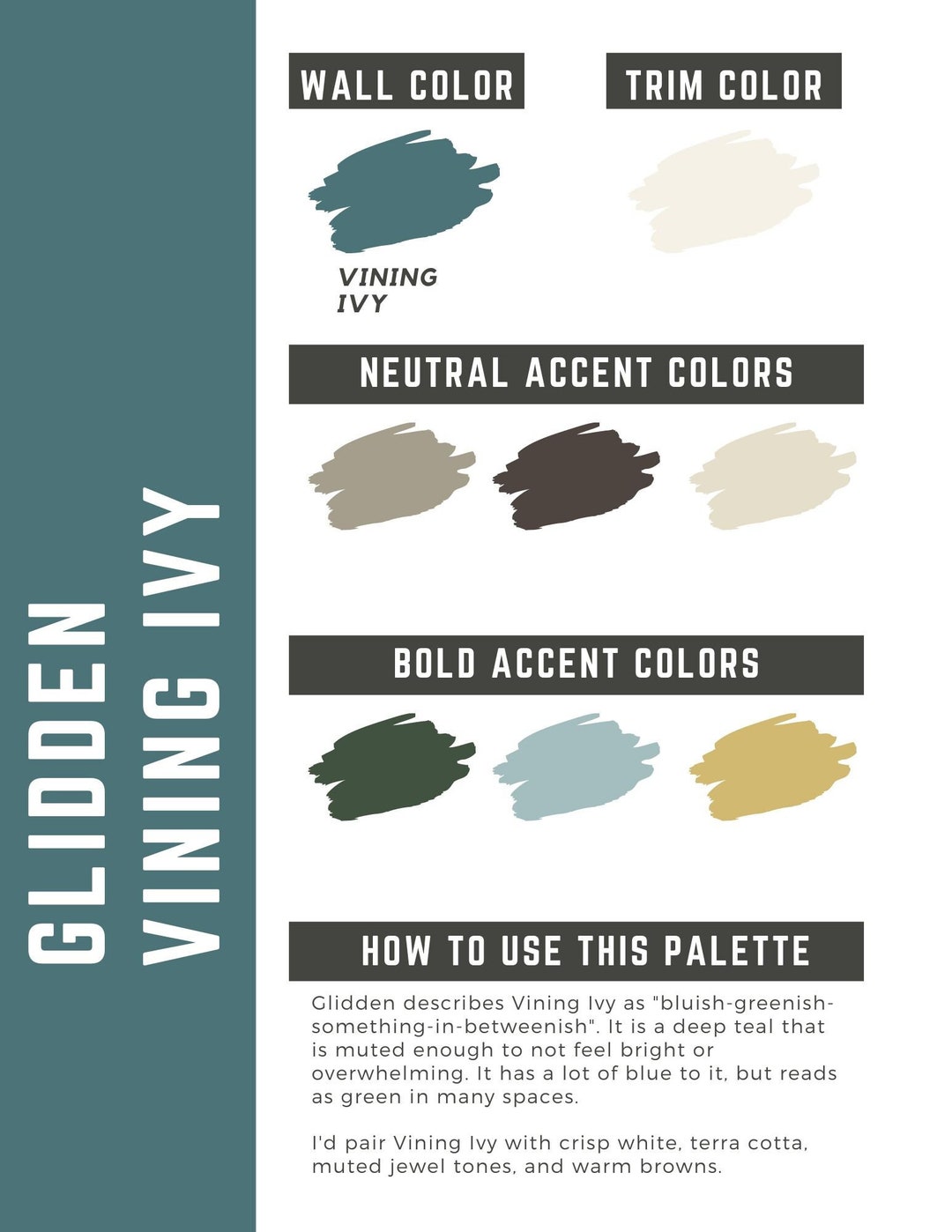 Vining Ivy Glidden Whole Home Color Palette Interior Paint Palette Etsy