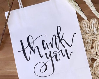 Thank you Gift Bag | Hand Lettered White Gift Bag | Any Occasion