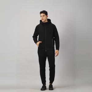 Black Tech Fleece Tracksuit, 2 Piece Set, Athletic Apparel, Sportswear, Casual Tracksuit, Fitness Wear