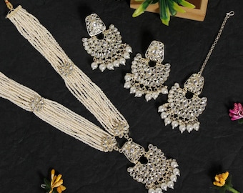 Indische Hochzeit Schmuck Set | Kundan Halsketten-Set | Halskette, Ohrring und Tikka Set | Statement Schmuck | Brautjungfer Geschenk Schmuck Set Braut