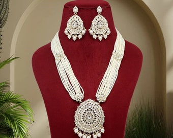 Indisches Hochzeitsschmuckset | Kundan-Halsketten-Set | Halskette, Ohrring und Tikka-Set | Statement-Schmuck | Brautjungfern Geschenk Schmuckset Braut