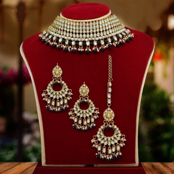Indian Necklace Jewelry Jewellery Set/ black bridal wedding necklace set