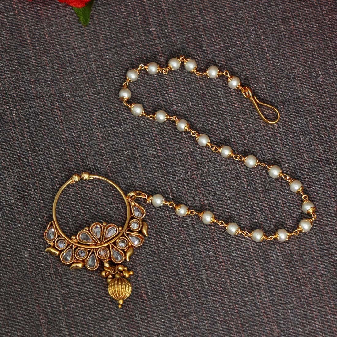 Nose Nath Indian Wedding Jewelry Gold Nose Ring Statement Jewelry Gold Chain Nath Indian Nose Pin Gold Nath No Pierce