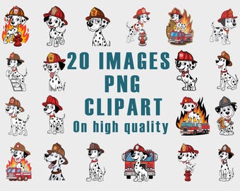 20 clipartów PNG, dalmatyński ognisty pies, w jakości HD.