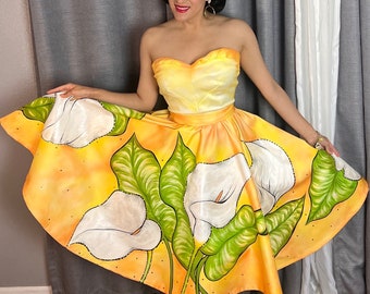 Calla Lilies Skirt/ Made to Order Hand Painted