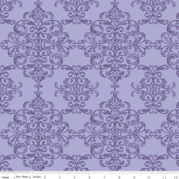 LUCY JUNE Riley Blake by Lila Tueller. C11222 Plum Damask. Quilt Fabric. Purple Quilt Fabric