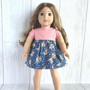 18&quot; Doll Outfit. Blue and Peach Floral Short Sleeve Babydoll Dress