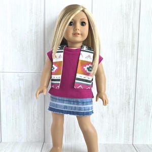 Burgundy T Shirt, Western Vest and Denim Skirt. Fits 18&quot; Dolls