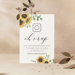 Tournesol Oh snap signe de mariage | Hashtag Instagram Facebook Carte de mariage | Jaune et Vert | Imprimé au Royaume-Uni ou imprimable dans le monde | PD002
