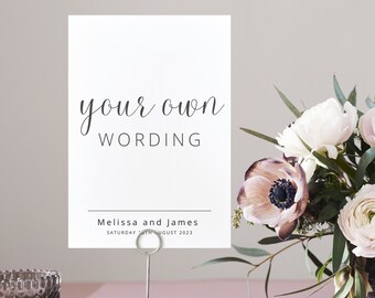 Minimalist Personalised Wedding Sign | Bespoke | Printed or Digital | Choose Your Own Text | Wedding Reception Stationary | PD003