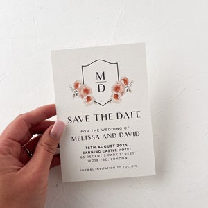 Réservez votre date, carte de mariage pêche imprimée, logo couronne de mariage, papeterie rustique sauge, faire-part de réception bohème minimaliste moderne