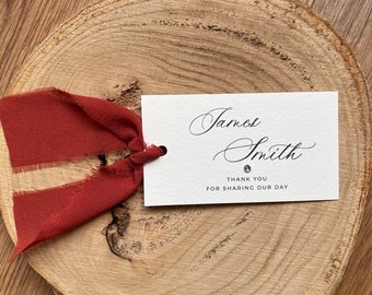 Terracotta Place Card with Chiffon Ribbon and Gem for Elegant Orange Weddings, Conferences, Hen Parties, Baby Showers, Boho Escort, PD05