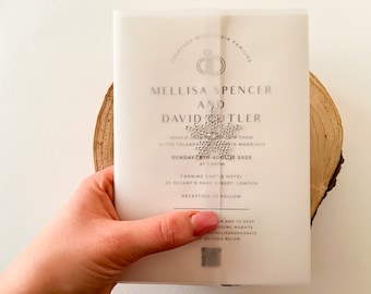 Plain Vellum Wrap with Snowflake Sticker, Winter Wedding Invitation, Clear Christmas Jacket for DIY Wedding Invitation, Customised Size