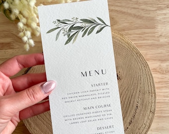 Olive Wedding Menu Card, Rustic Greenery Menu, Personalised Guest, Mediterranean Stationery, PD02