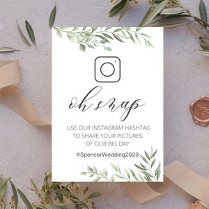 Panneau de mariage snap Oh Sage | Hashtag Instagram carte de mariage Facebook | Verdure et feuillage | Imprimé ou imprimable | PD04
