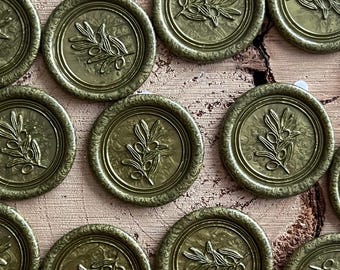 Olive Green Wax Seal for Vellum Wraps – Perfect for Wedding Invitations, Rustic Stationery & Gift Wrapping with Self-Adhesive, PD02