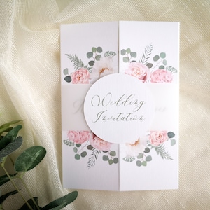 Gatefold Sage und Blush Pink Gedruckte Hochzeitseinladung | Bestellung | Rustikale | NICHT PERSONALISIERTES MUSTER