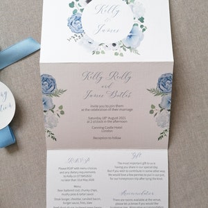 Dreifach Gedruckte Hochzeitseinladung | Eis Blau Blumen Hochzeitseinladung| NICHT PERSONALISIERTES MUSTER